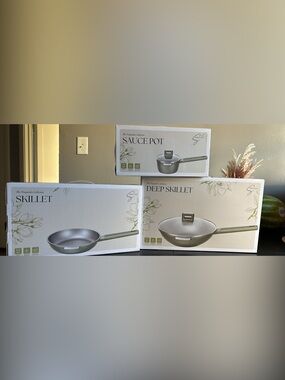 IC COLLECTION Olive Green Cookware Set - Skillet, Deep Skillet & Sauce Pot